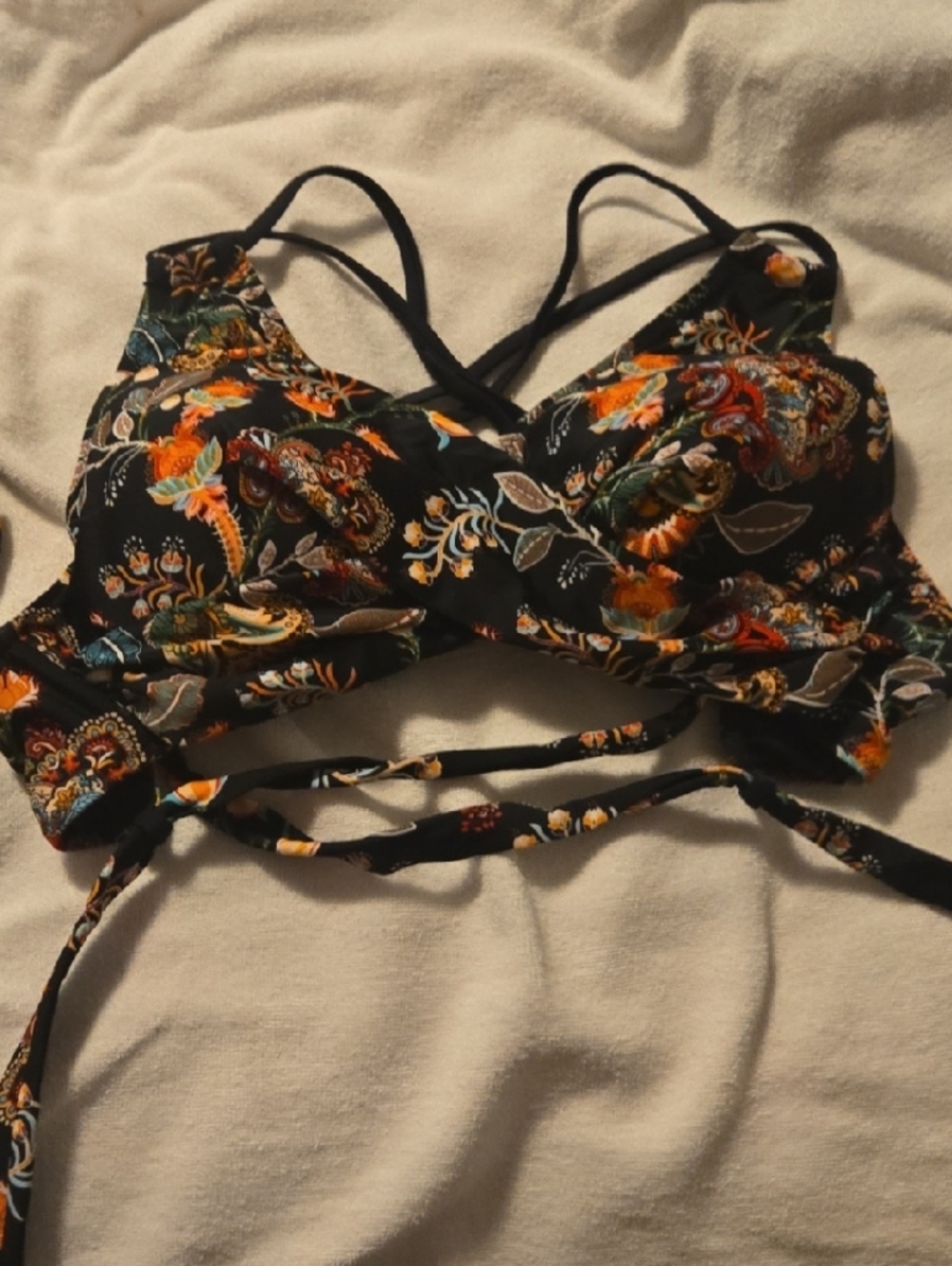 Cupshe Black Floral Strappy Bikini Set L New